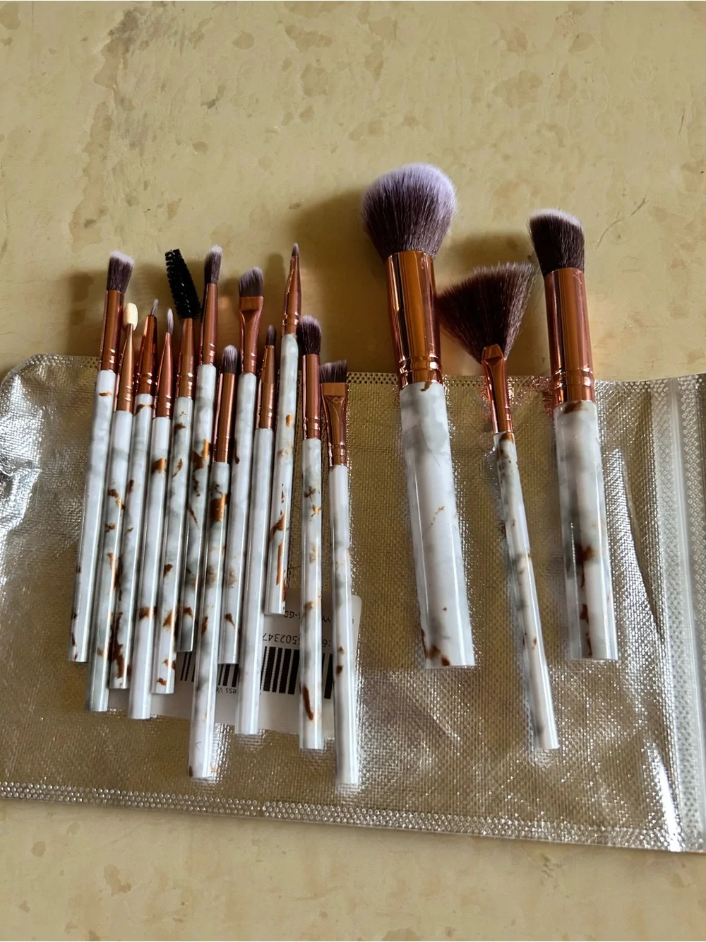 Marble Handle Rose Gold Makeup Brush Set - 15 Pieces
